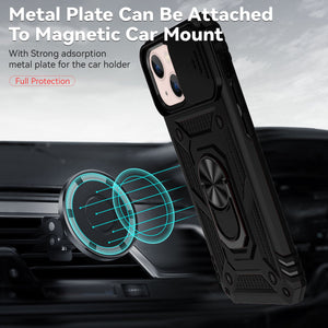 Cover protector para iPhone 15 con protector de cámara deslizante y anillo soporte