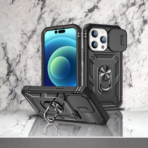 Cover protector para iPhone 15 con protector de cámara deslizante y anillo soporte