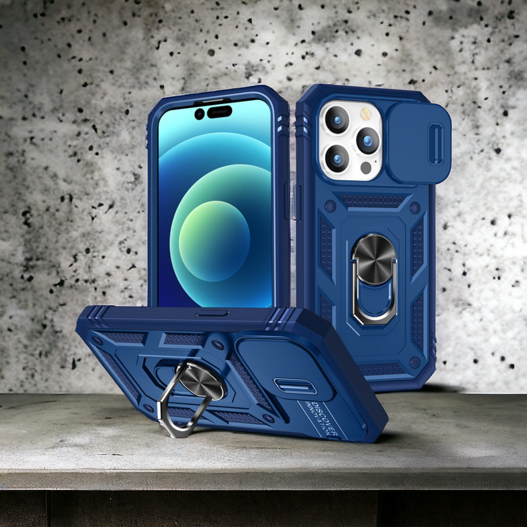 Cover protector para iPhone 12 Pro Max con protector de cámara deslizante y anillo soporte