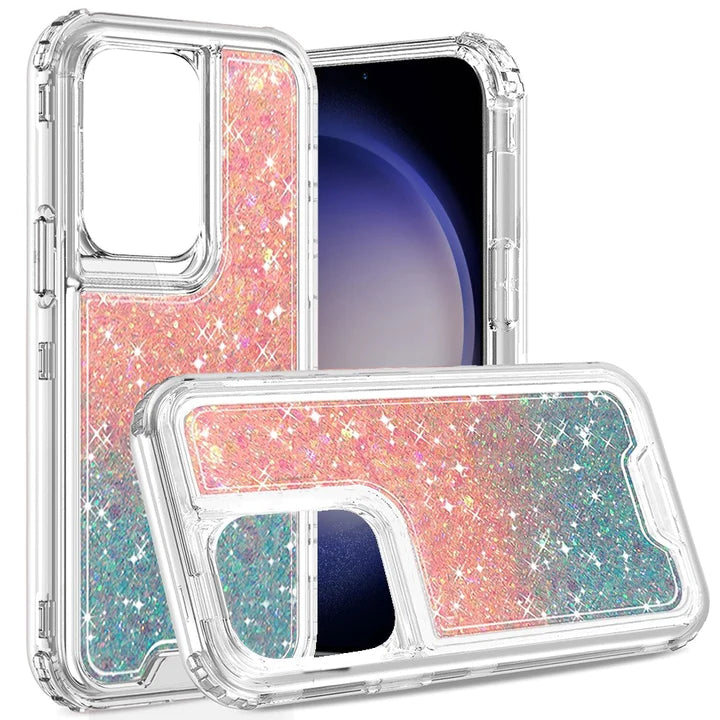Para Samsung Galaxy S24 Ultra Epoxy Sticker Glitter 3in1 Funda Híbrida Transparente A Prueba De Golpes - Rosa + Azul Claro