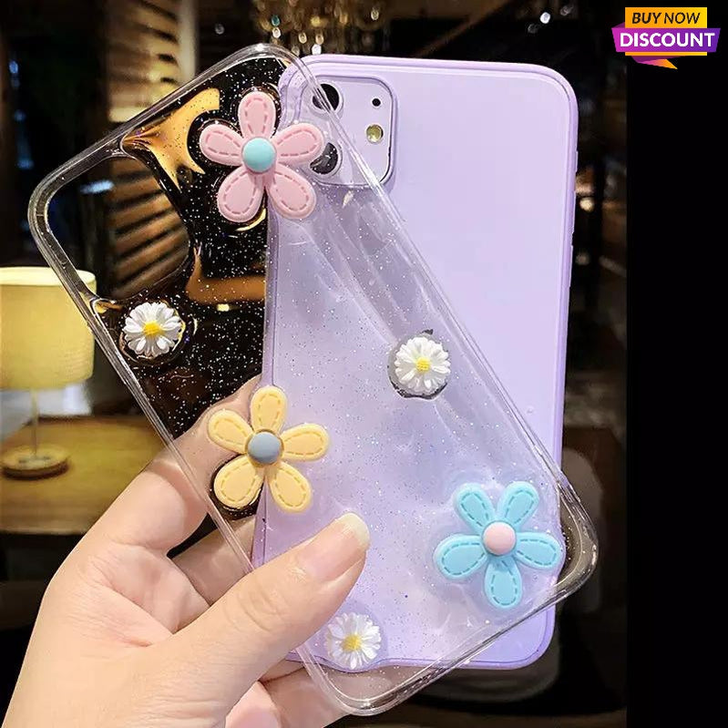 Lovebay, funda 3D de teléfono con flores brillantes para iPhone , cubierta trasera de TPU suave y ostentosa transparente