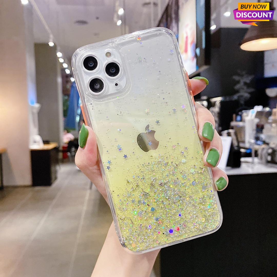 Funda de teléfono brillante con purpurina para iPhone 11 transparente con protección para cámara