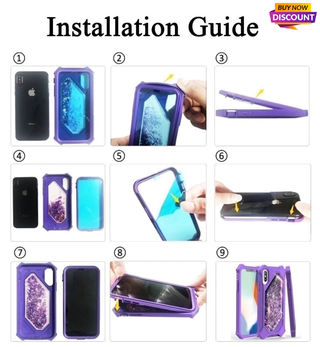 Funda híbrida líquida brillante 3D con arena y corazónes  movediza de 360 para IPhone