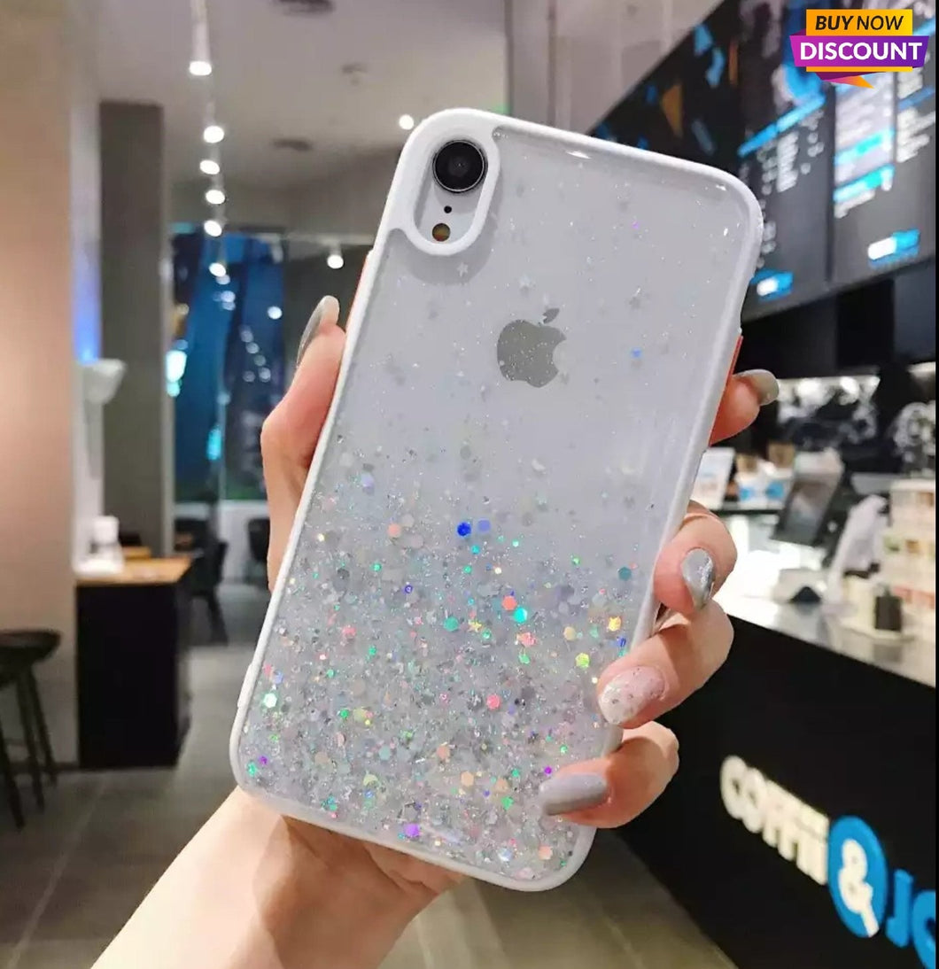 Funda de teléfono brillante con purpurina para iPhone 7/8 Plus transparente con protección para cámara